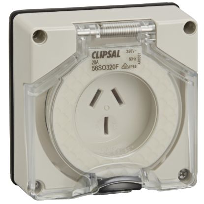 Picture of Socket Outlet, Clipsal - 56 Series, Surface 3 PIN Flat 20A