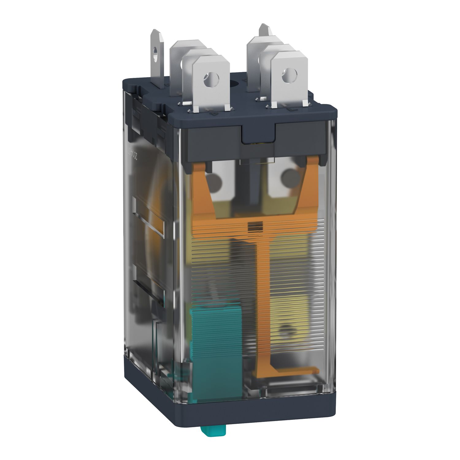 Picture of plug-in relay, Harmony electromechanical relays, 15A, 2CO, with LED, lockable test button, 24V DC