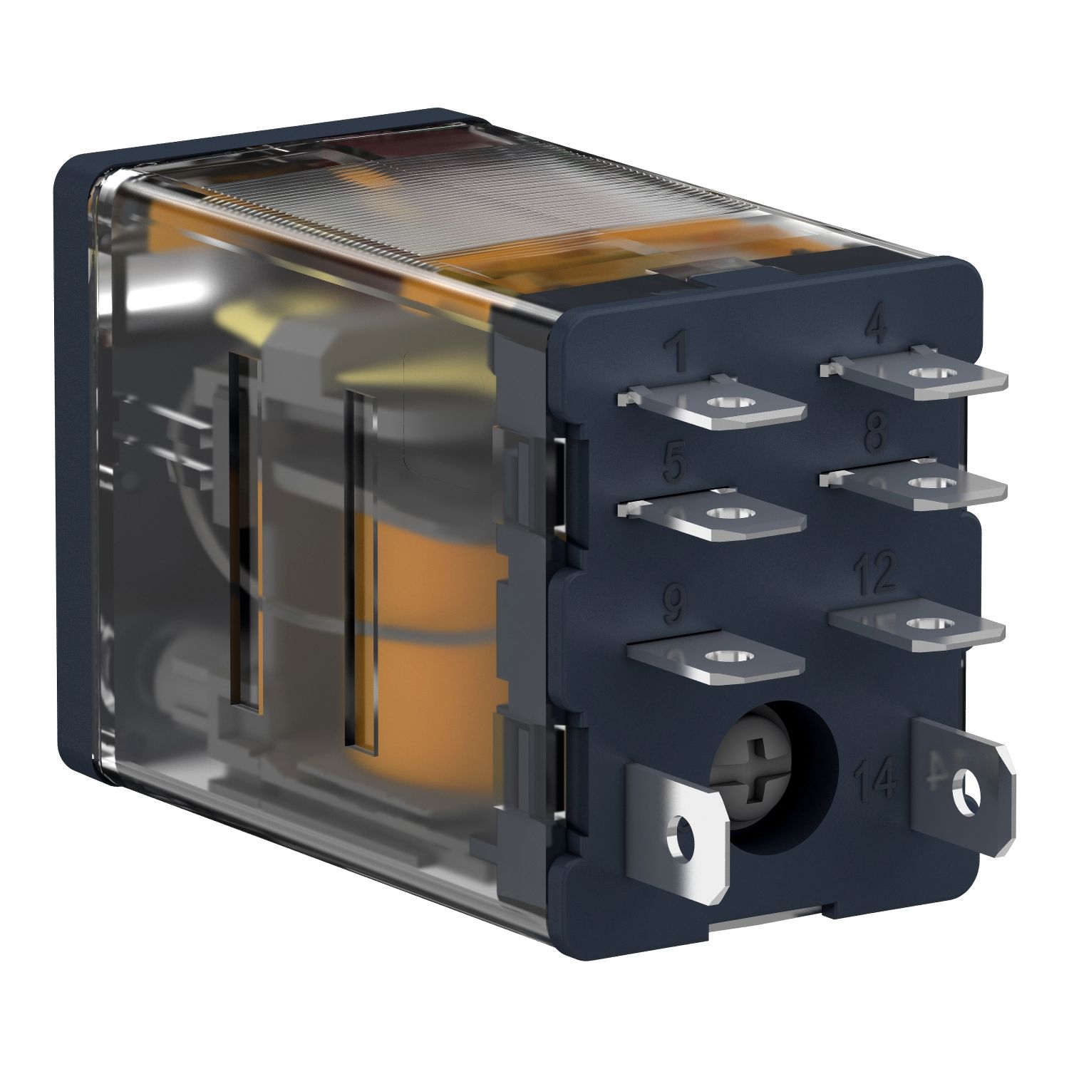 Picture of plug-in relay, Harmony electromechanical relays,  15A, 2CO, lockable test button, 230V AC