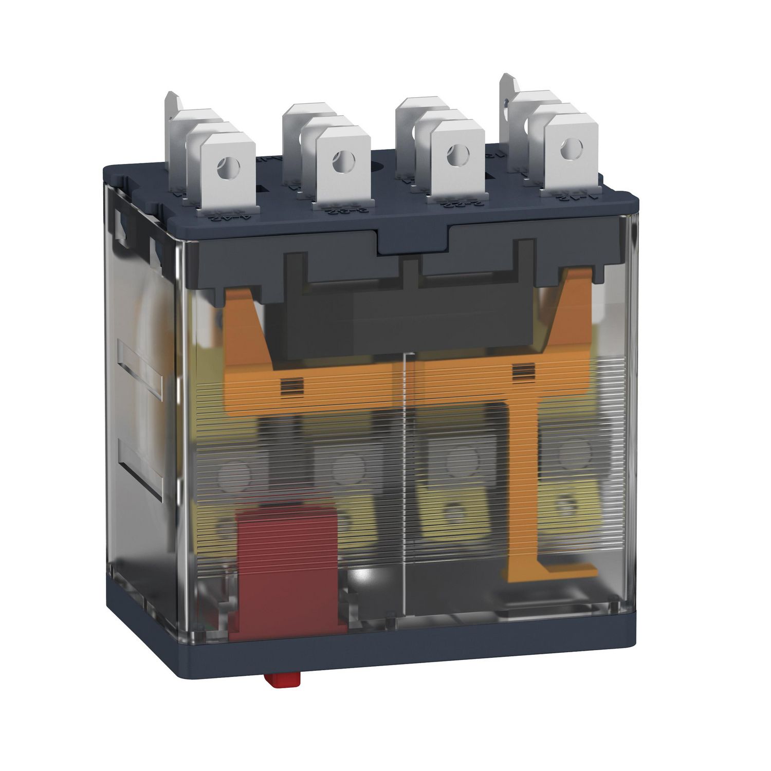 Picture of plug-in relay, Harmony electromechanical relays, 15A, 4CO, lockable test button, 120V AC