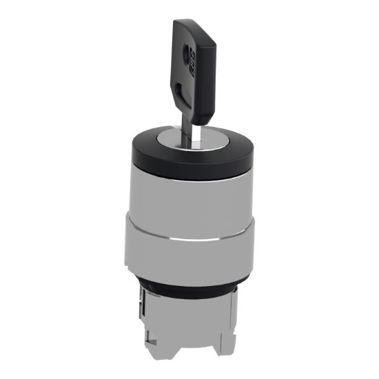 Picture of Key switch selector head, Harmony XB4, metal, black, 22mm, key 455, 3 positions, stay put