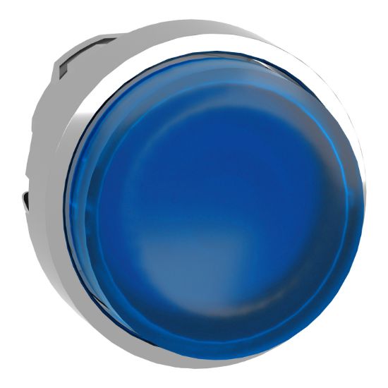 Picture of Head for illuminated push button, Harmony XB4, metal, blue projecting, 22mm, push push, universal LED, unmarked