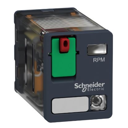 Picture of plug-in relay, Harmony electromechanical relays, 15A, 2CO, with LED, lockable test button, 24V AC