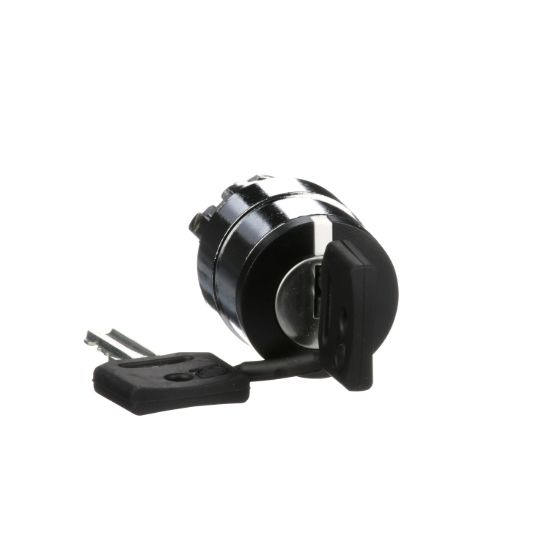 Picture of Key switch selector head, Harmony XB4, metal, black, 22mm, key 455, 2 positions, stay put