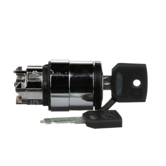 Picture of Key switch selector head, Harmony XB4, metal, black, 22mm, key 455, 2 positions, stay put