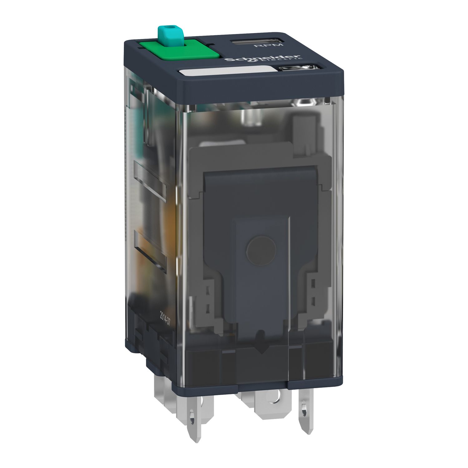 Picture of plug-in relay, Harmony electromechanical relays, 15A, 2CO, with LED, lockable test button, 12V DC