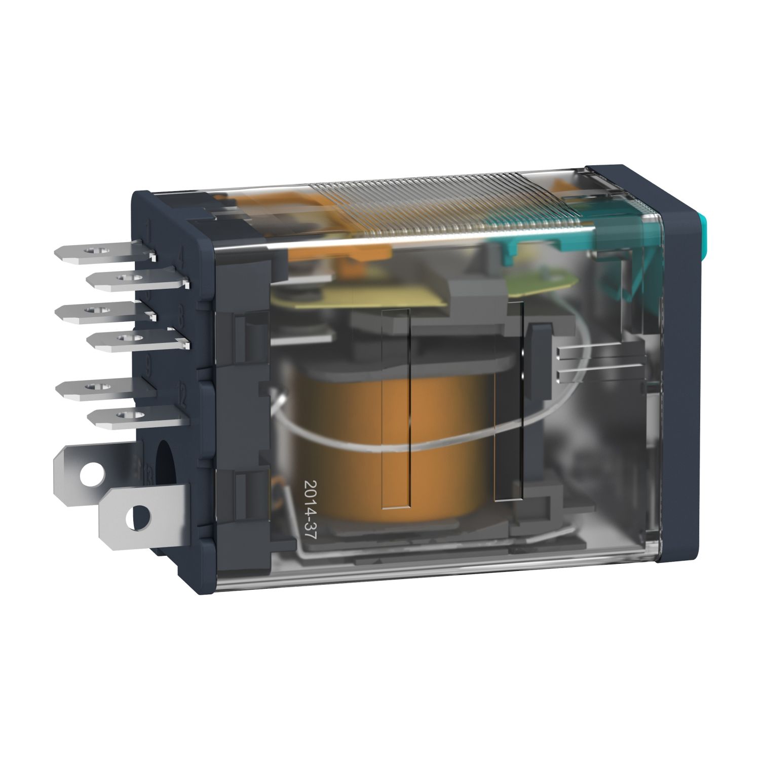 Picture of plug-in relay, Harmony electromechanical relays, 15A, 2CO, with LED, lockable test button, 12V DC