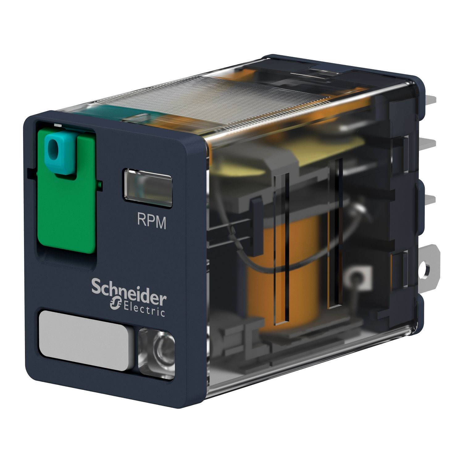 Picture of plug-in relay, Harmony electromechanical relays, 15A, 2CO, with LED, lockable test button, 12V DC