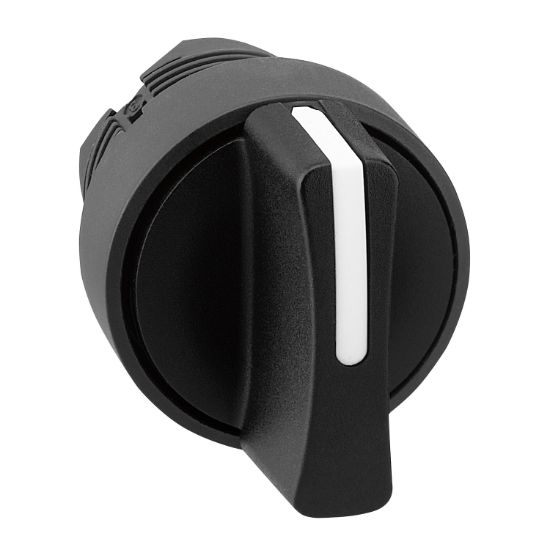 Picture of Selector switch head, Harmony XB5, plastic, black, 22mm, 3 positions, spring return to center