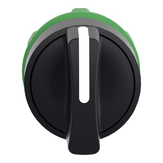 Picture of Selector switch head, Harmony XB5, plastic, black, 22mm, 3 positions, spring return from left to center