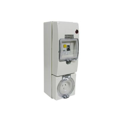 Picture of RCD Protected Socket Outlet, Clipsal - 56 Series, 250V, 10A, 3 Flat PIN, IP66, 30mA Surface Mount