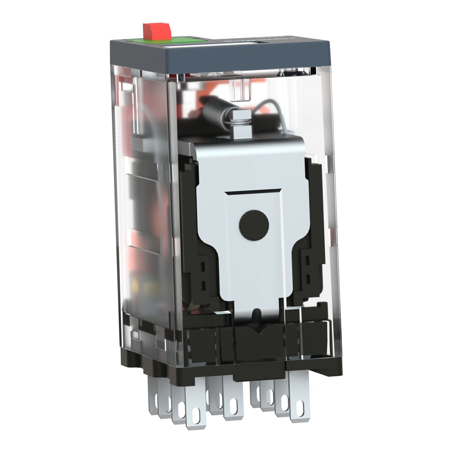 Picture of miniature plug in relay, Harmony Electromechanical Relays, 10A, 3CO, lockable test but to n, 120V AC