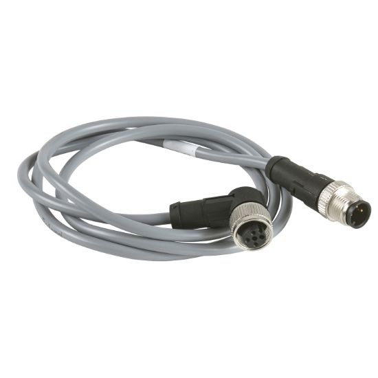 Picture of Jumper cable XZ, male straight M12 3 pin, female elbowed M12 3 pin, PVC 1 m