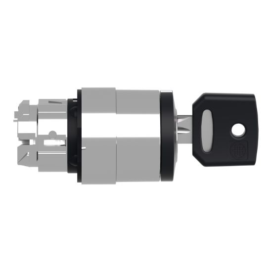 Picture of Key switch selector head, Harmony XB4, metal, black, 22mm, key 455, 3 positions, spring return to center