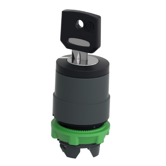 Picture of Head for key selector switch, Harmony XB5, plastic, black, 22mm, key 455, 2 positions, stay put