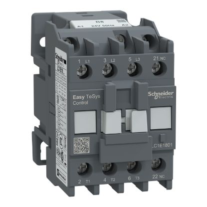 Picture of Contactor,Easy TeSys Control,LC1E,3P(3NO),AC-3,<=440V,18A,24V AC coil,50Hz,1NC auxiliary contact