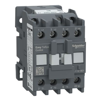 Picture of Contactor,Easy TeSys Control,LC1E,3P(3NO),AC-3,<=440V,18A,240V AC coil,50Hz,1NC auxiliary contact