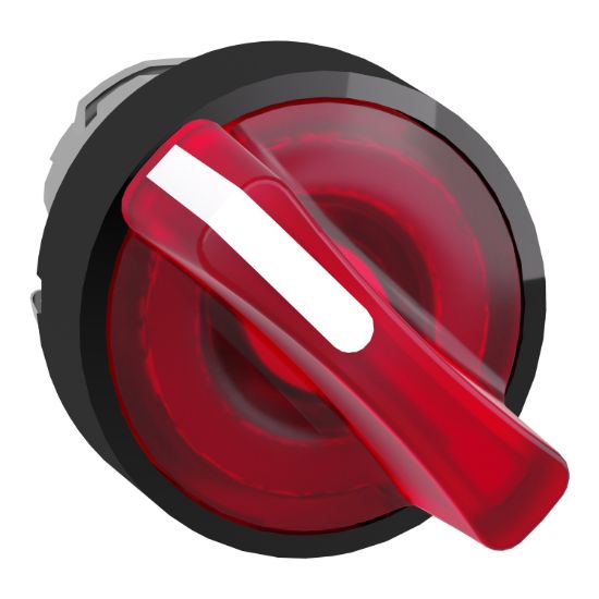 Picture of Head for illuminated selector switch, Harmony XB4, black metal, red handle, 22mm, universal LED, 2 positions, stay put