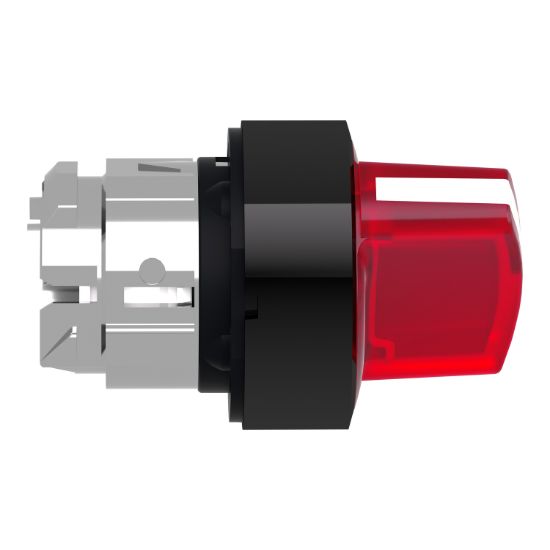 Picture of Head for illuminated selector switch, Harmony XB4, black metal, red handle, 22mm, universal LED, 2 positions, stay put