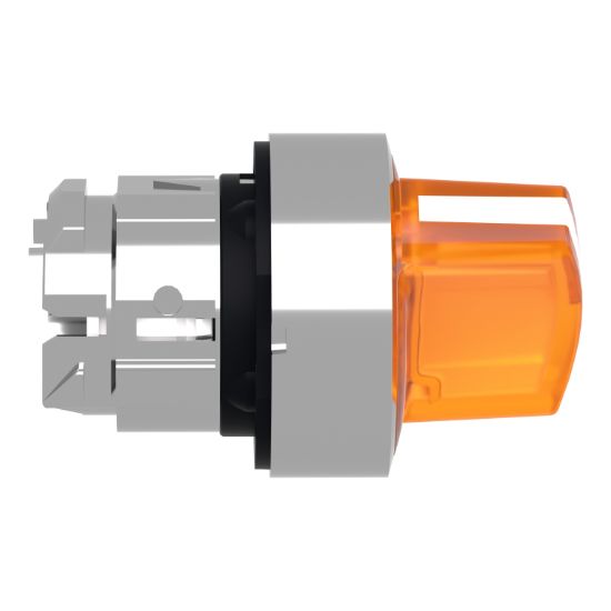 Picture of Head for illuminated selector switch, Harmony XB4, metal, orange handle, 22mm, universal LED, 2 positions, stay put