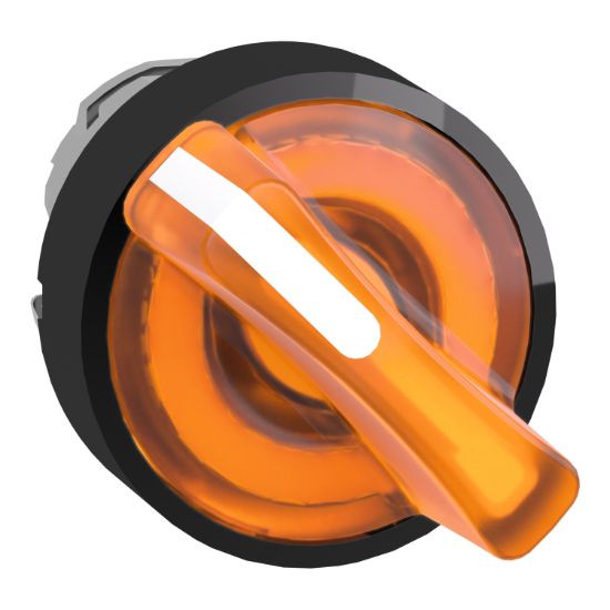 Picture of Head for illuminated selector switch, Harmony XB4, universal LED,  black metal, orange handle, 22mm, 2 positions, stay put