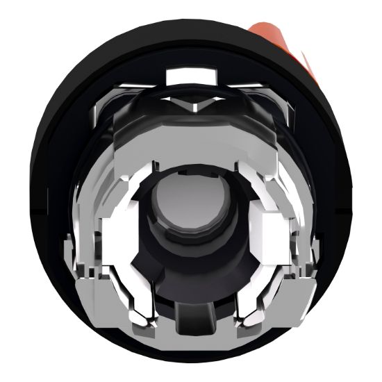Picture of Head for illuminated selector switch, Harmony XB4, universal LED,  black metal, orange handle, 22mm, 2 positions, stay put