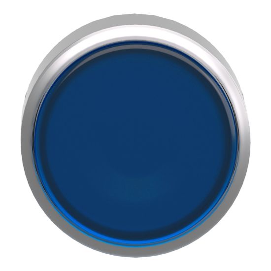 Picture of Head for illuminated push button, Harmony XB4, metal, blue flush, 22mm, universal LED, push push, unmarked