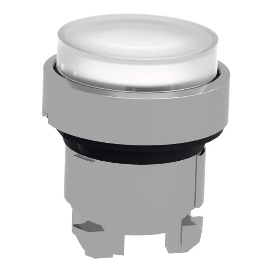 Picture of Head for illuminated push button, Harmony XB4, metal, white projecting, 22mm, push push, universal LED, unmarked