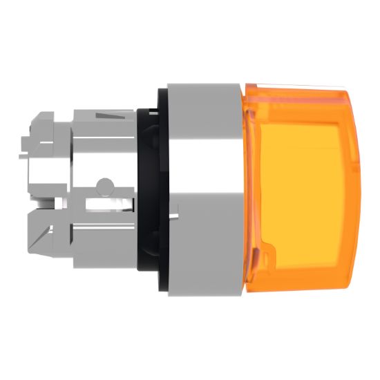 Picture of Head for illuminated selector switch, Harmony XB4, metal, orange handle, 22mm, universal LED, 3 positions, stay put