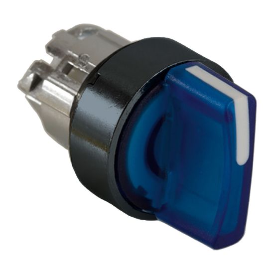 Picture of blue illuminated selector switch head Ø22 3-position stay put