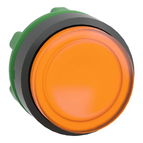 Picture of Head for illuminated push button, Harmony XB5, dark grey plastic, orange projecting, 22mm, universal LED, push-push