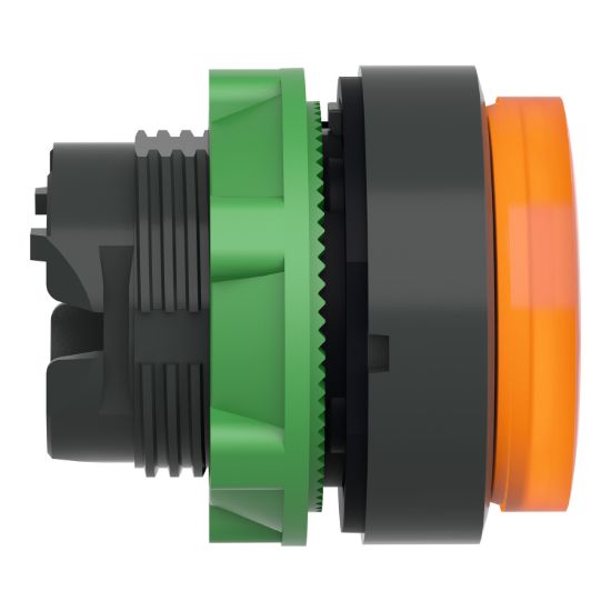 Picture of Head for illuminated push button, Harmony XB5, dark grey plastic, orange projecting, 22mm, universal LED, push-push