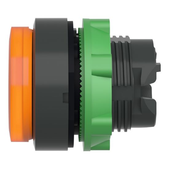 Picture of Head for illuminated push button, Harmony XB5, dark grey plastic, orange projecting, 22mm, universal LED, push-push