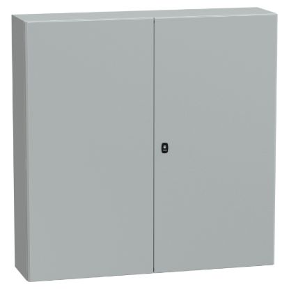 Picture of Wall mounted steel enclosure, Spacial S3D, double plain door, with mounting plate, 1200x1200x300mm, IP55, IK10