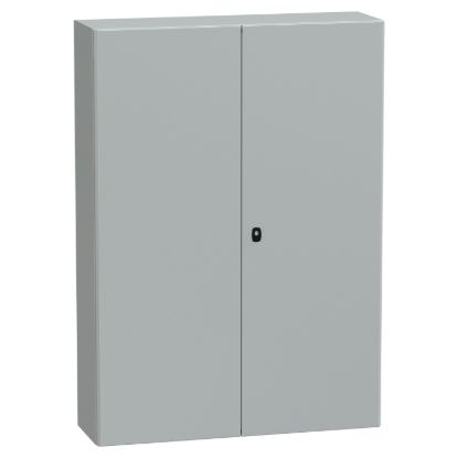 Picture of Wall mounted steel enclosure, Spacial S3D, double plain door, with mounting plate, 1400x1000x300mm, IP55, IK10
