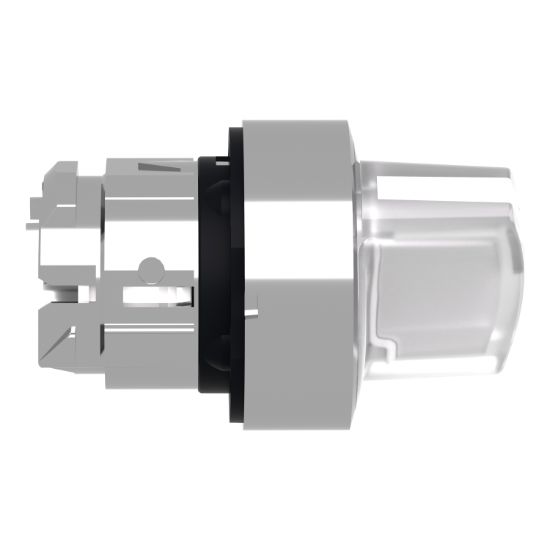 Picture of Head for illuminated selector switch, Harmony XB4, metal, white handle, 22mm, universal LED, 2 positions, stay put