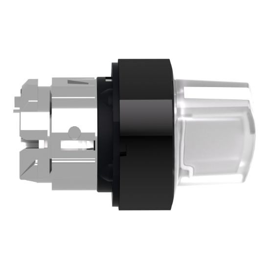 Picture of Head for illuminated selector switch, Harmony XB4, universal LED,  black metal, white handle, 22mm, 2 positions, stay put