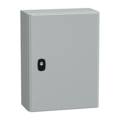 Picture of Wall mounted steel enclosure, Spacial S3D, plain door, with mounting plate, 400x300x150mm, IP66, IK10