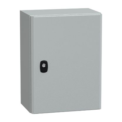 Picture of Wall mounted steel enclosure, Spacial S3D, plain door, with mounting plate, 400x300x200mm, IP66, IK10