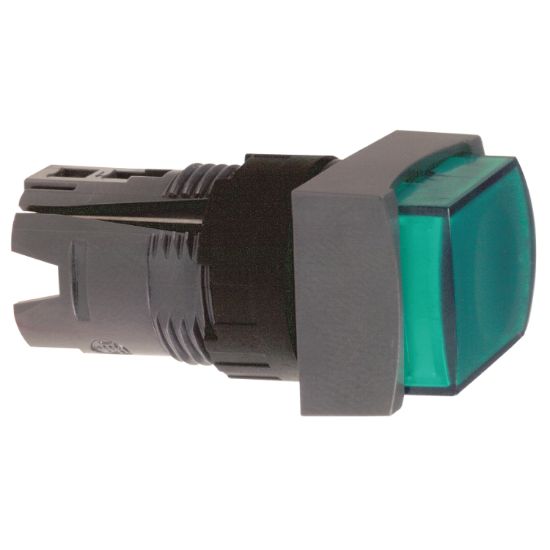 Picture of Head for illuminated push button, Harmony XB6, green rectang projecting pushbutton 16mm spring return 12...24 V