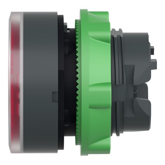 Picture of Head for illuminated push button, Harmony XB5, dark grey plastic, red flush, 22mm, universal LED, push push, unmarked
