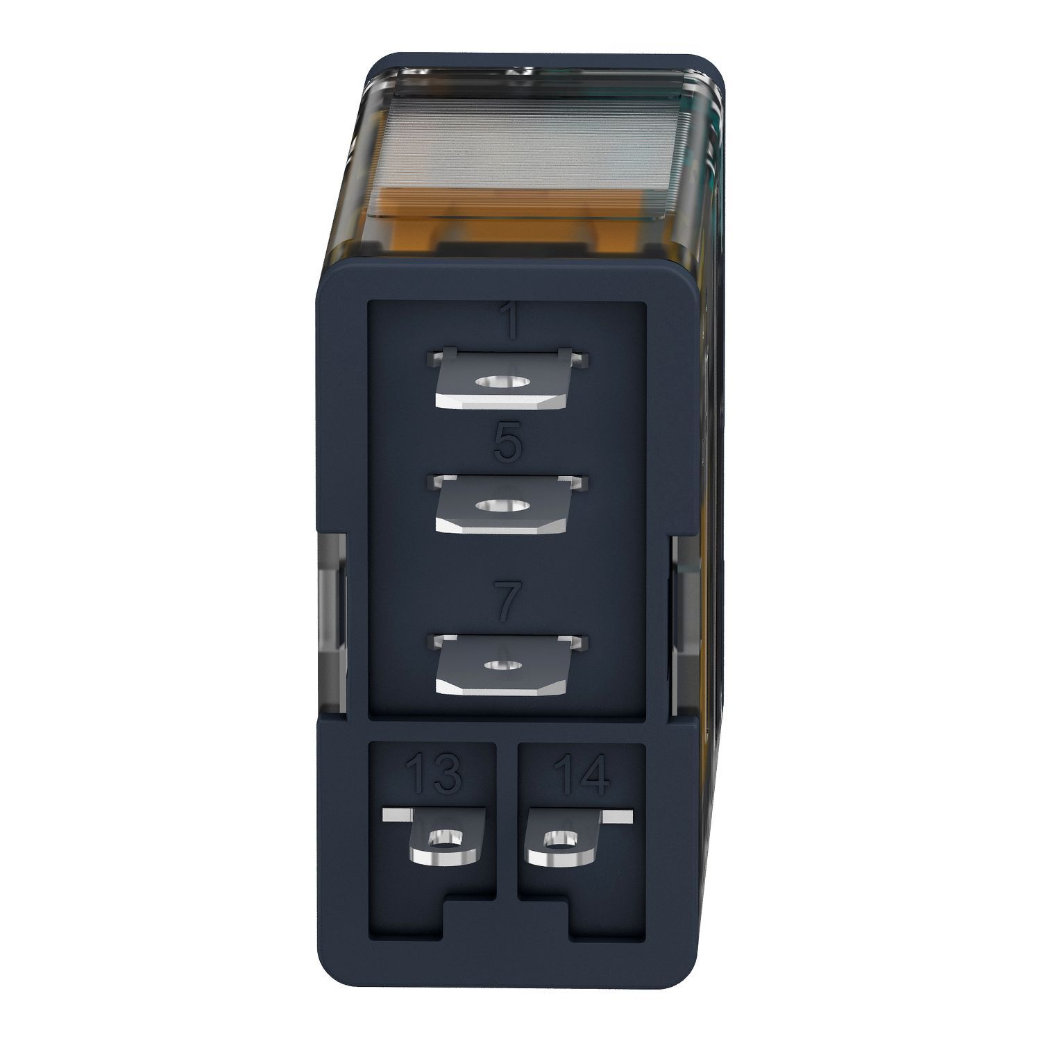 Picture of plug-in relay, Harmony electromechanical relays, 15A, 1CO, lockable test button, 24V DC