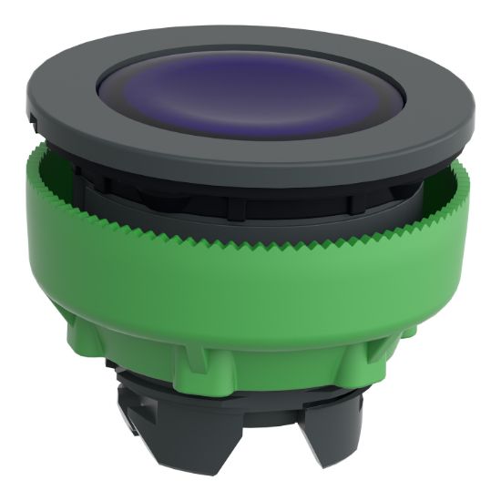 Picture of Head for illuminated push button, Harmony XB5, antimicrobial, plastic, blue, 30mm, universal LED, plain lens