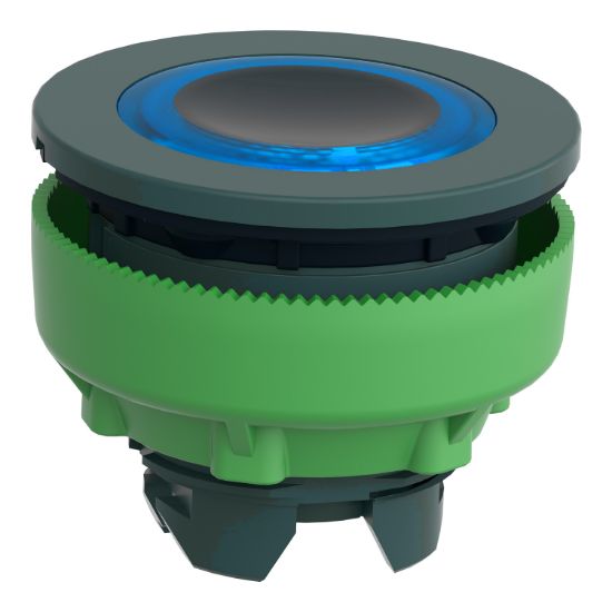 Picture of Head for illuminated push button, Harmony XB5, plastic, blue flush mounted, 30mm, universal LED, illuminated ring