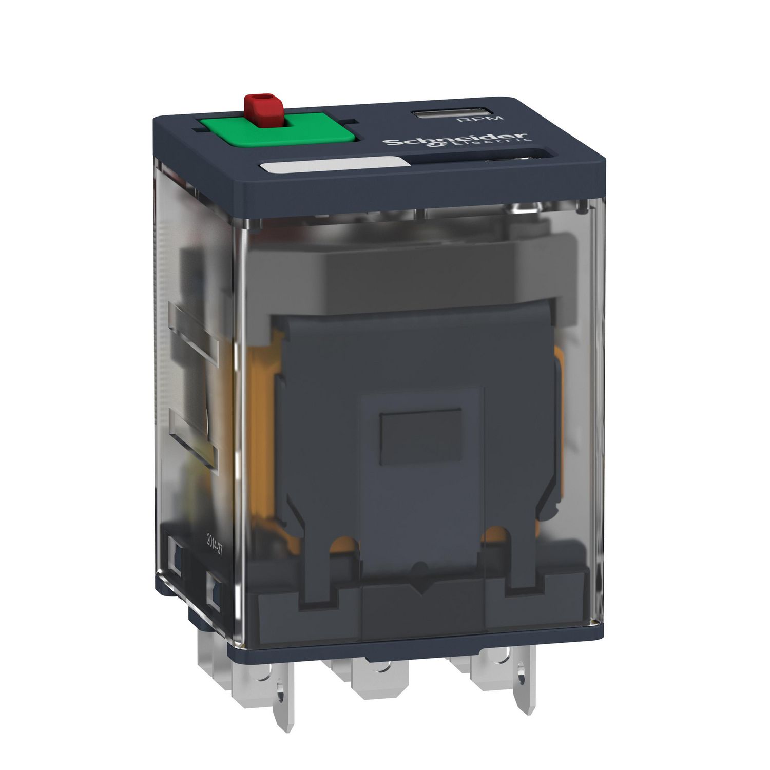 Picture of plug-in relay, Harmony electromechanical relays, 15A, 3CO, with LED, lockable test button, 120V AC