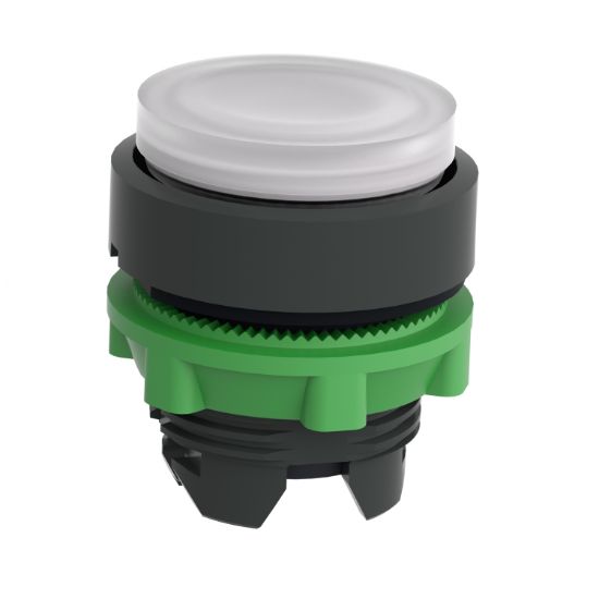 Picture of Head for illuminated push button, Harmony XB5, plastic, white projecting, 22mm, universal LED, push-push, unmarked