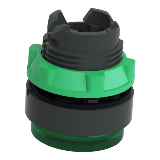 Picture of Head for illuminated push button, Harmony XB5, round green projecting, 22mm, universal LED, push to release, unmarked