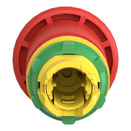 Picture of Illuminated emergency stop switching off head, Harmony XB5, plastic, red mushroom 40mm, 22mm, trigger latching push pull, with state indicator