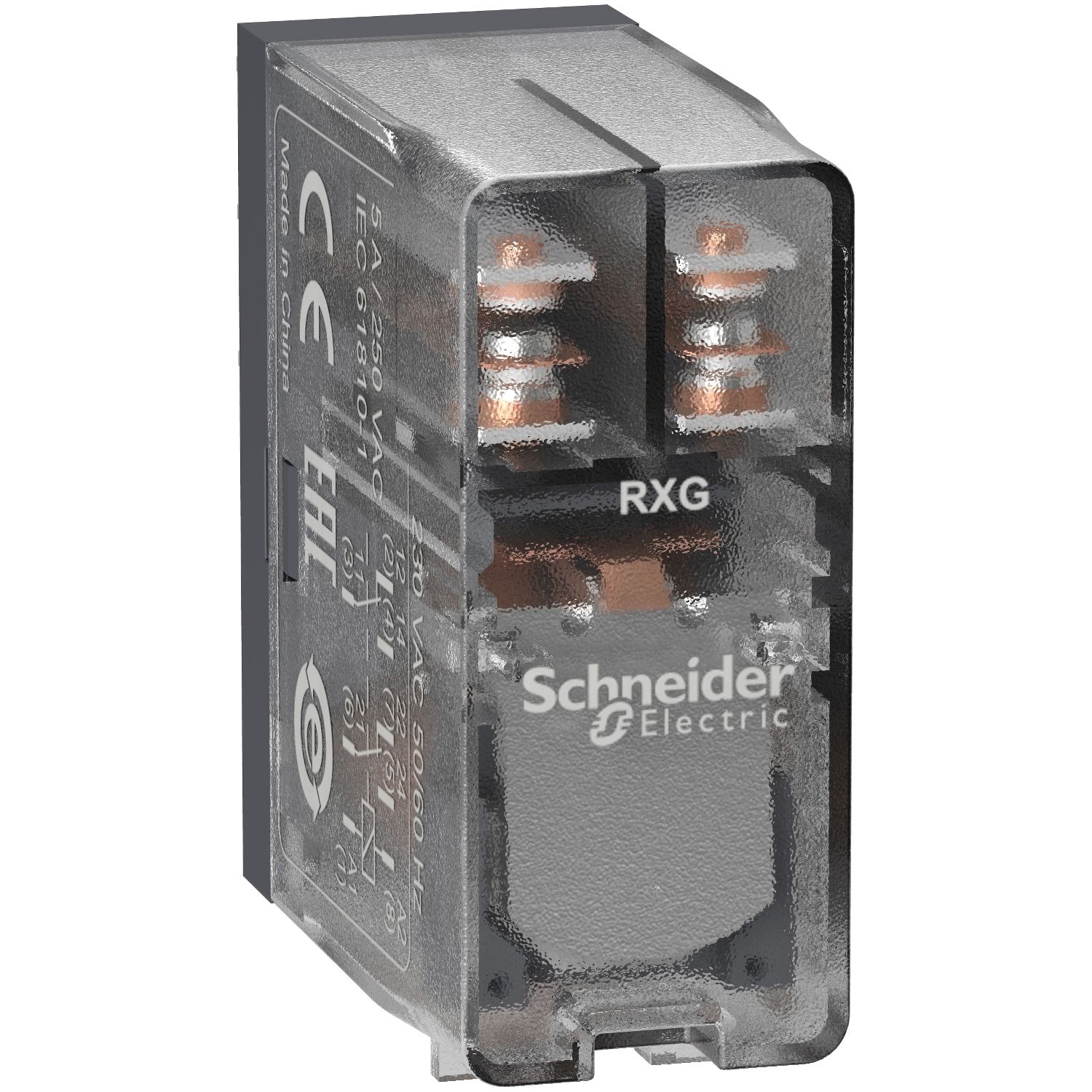 Picture of interface plug in relay, Harmony Electromechanical Relays, 5A, 2CO, clear cover, 230V AC