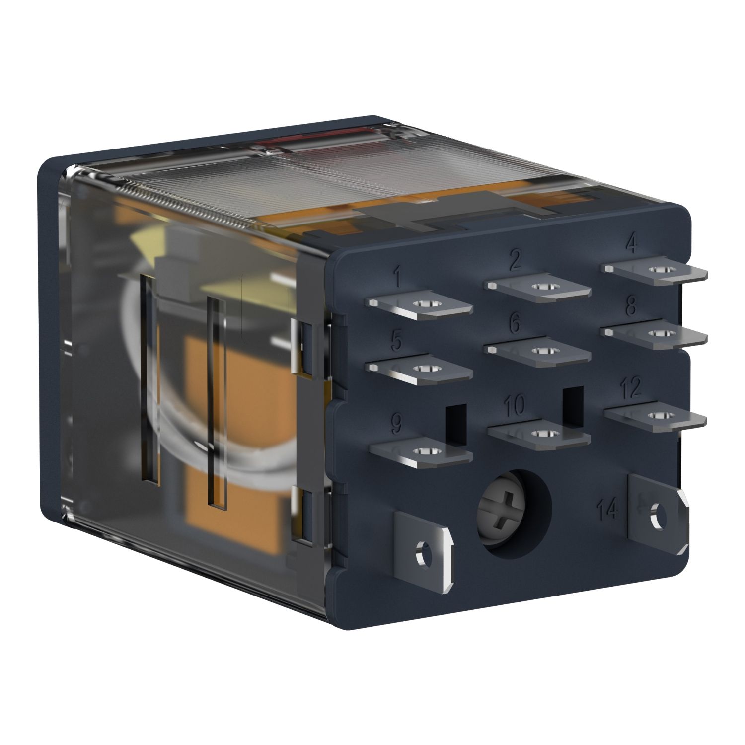 Picture of plug-in relay, Harmony electromechanical relays, 15A, 3CO, lockable test button, 120V AC
